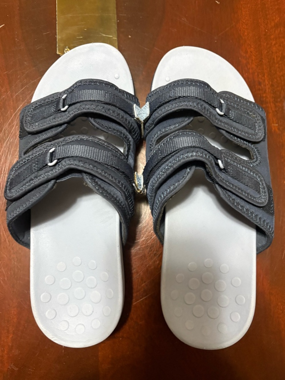 Vionic Black Strappy Slide Sandals with Light Gray Footbed